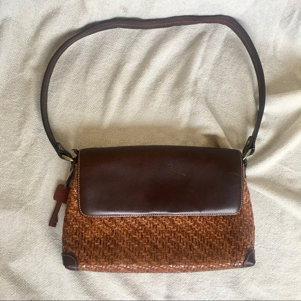 Vintage Fossil Woven Leather Shoulder Bag Baguette - Picture 5 of 8